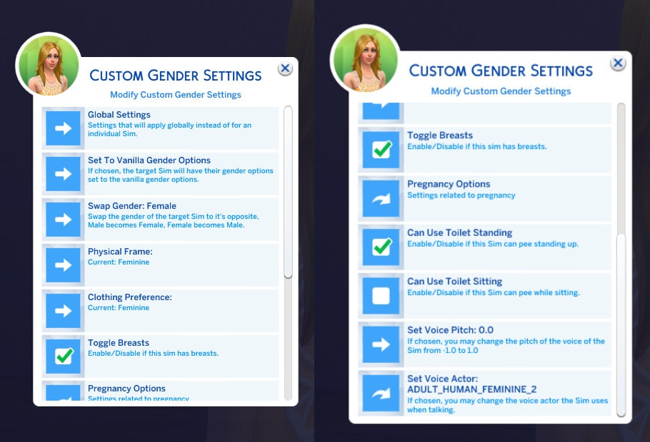 Custom Gender Settings The Sims 4